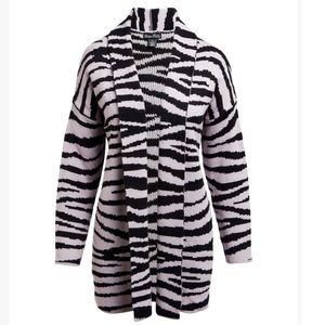 Evelyn Taylor Black & Light Purple Tiger Stripe Open Cardigan Large